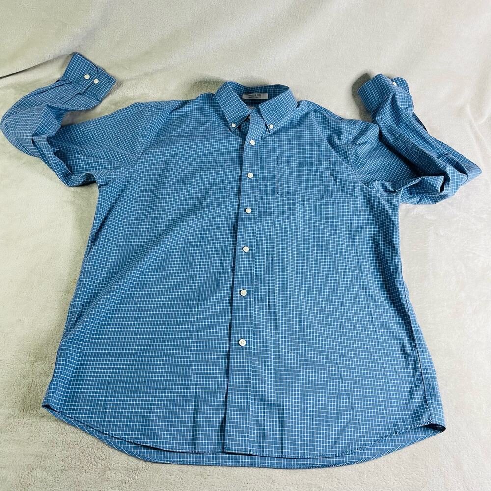L.L. Bean‎ Shirt Men's Large Blue Button Down Check Long Sleeve Checker Dress